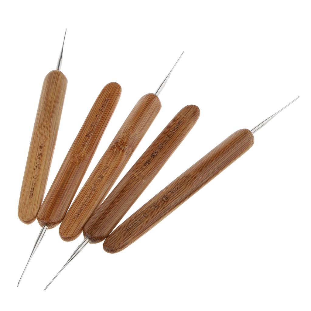 Leisure Times 5 Pieces Bamboo Hair Weaving Crochet Needles Hooks Dreadlock Tool 0.5mm 0.75mm