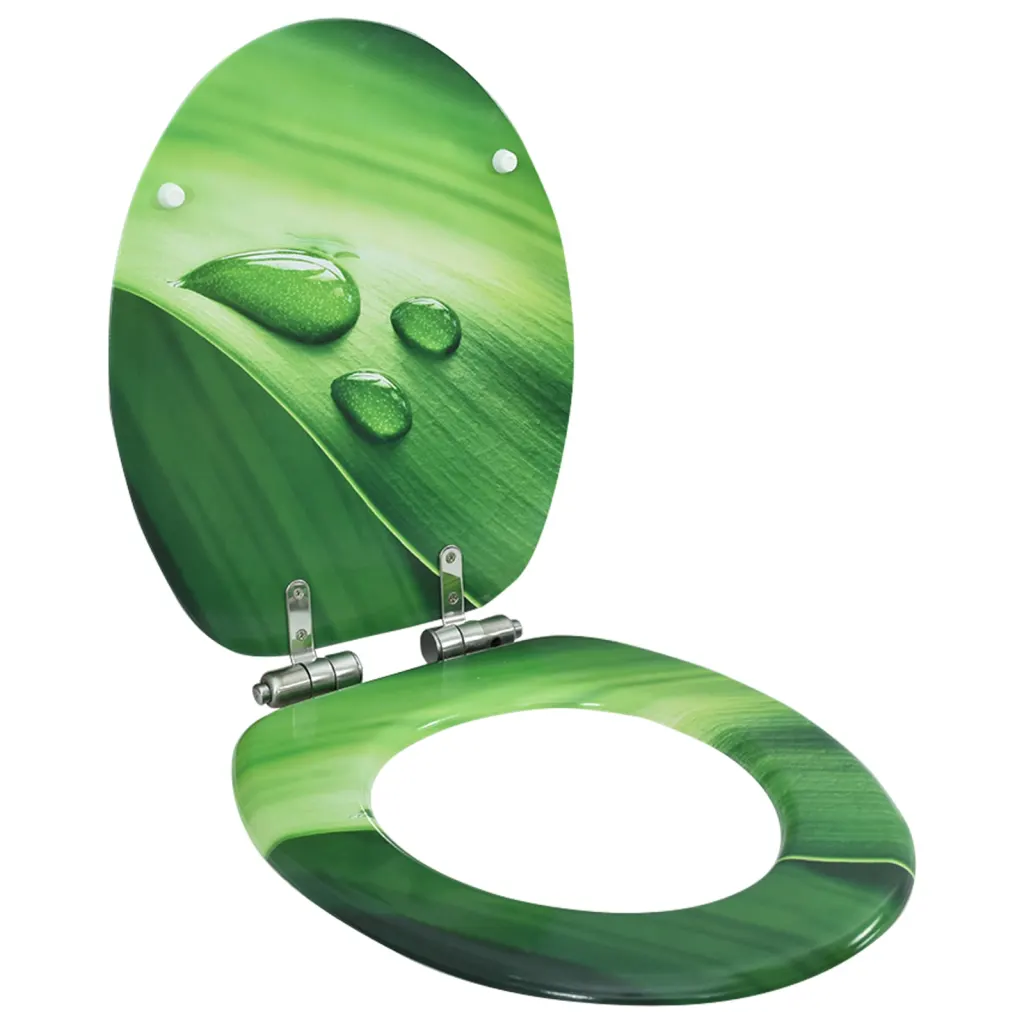 VidaXL WC Toilet Seat with Soft Close Lid MDF Green Water Drop Design