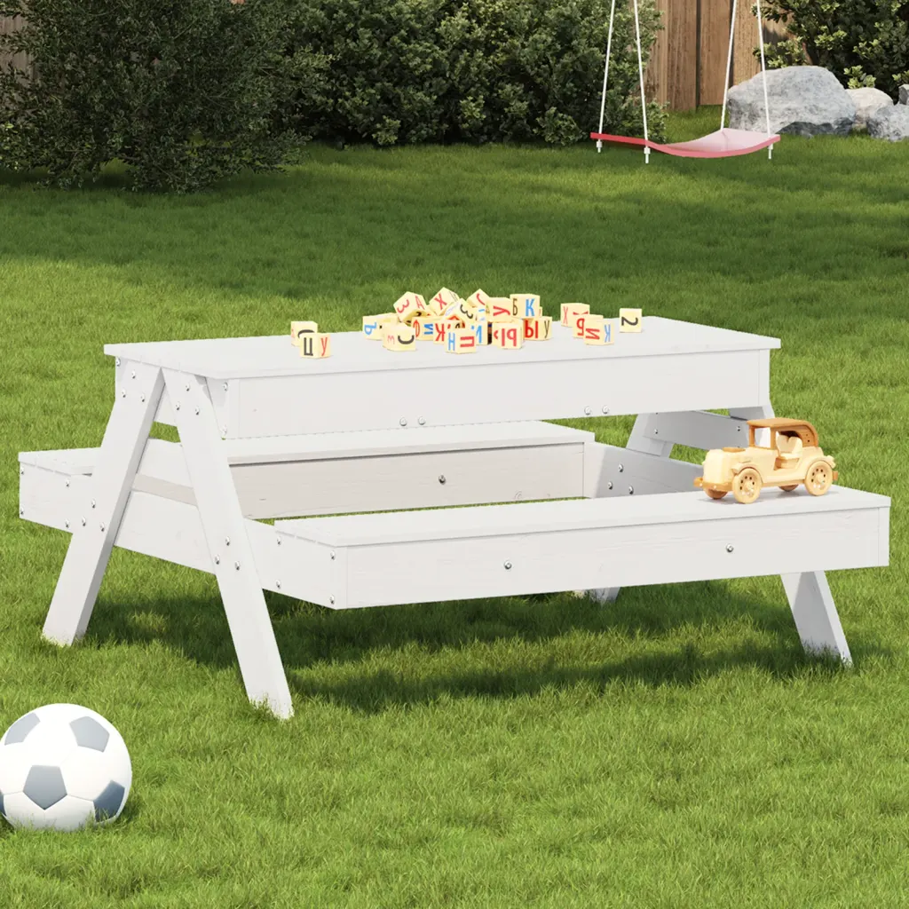 VidaXL Picnic Table with Sandpit for Kids Play Table White Solid Wood Pine
