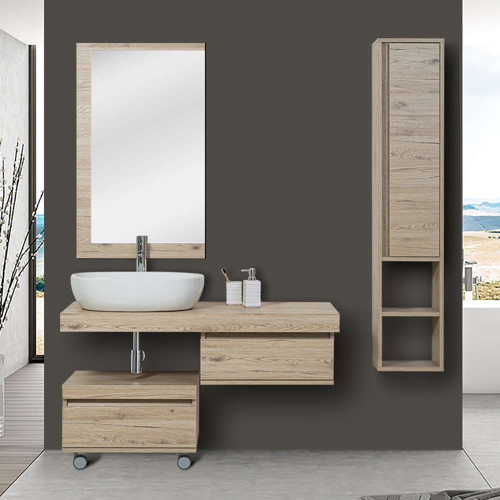FERIDRAS Composizione bagno Shelf 120cm con ciotola da 60cm in ceramica 801014 Rovere
