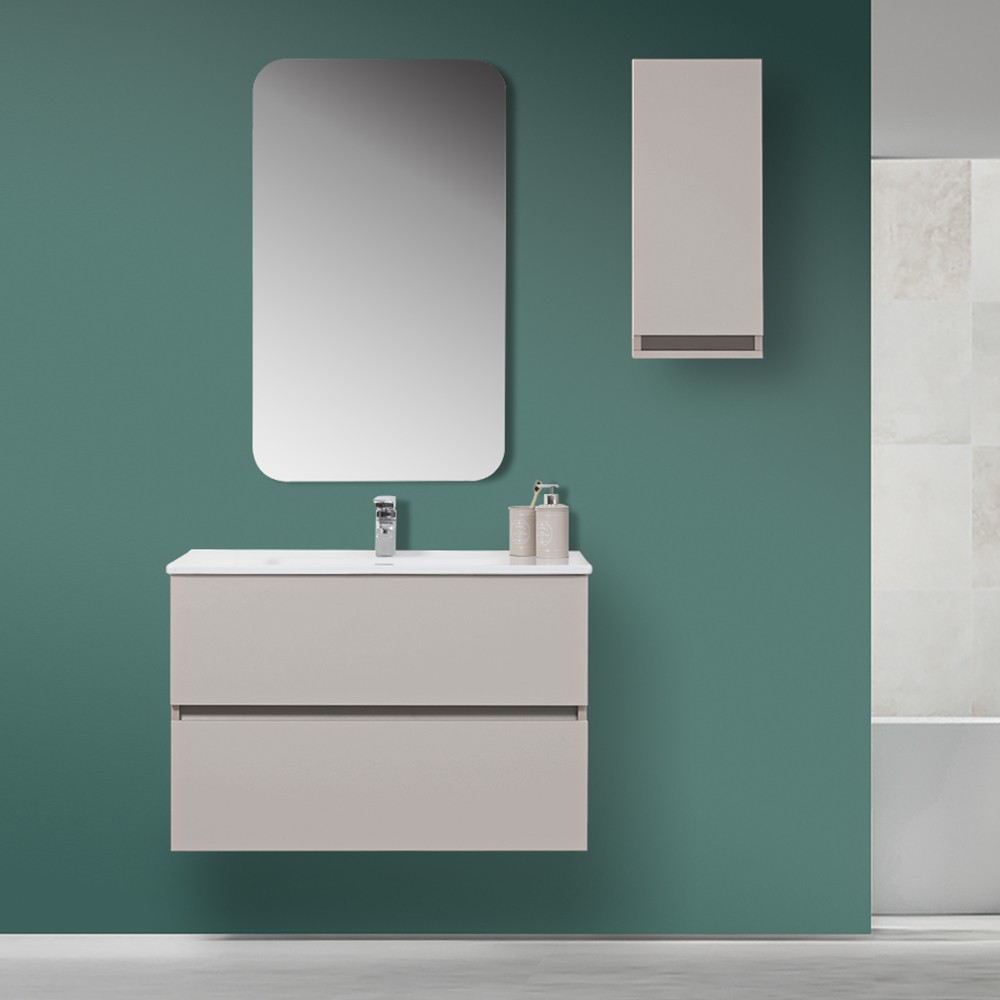 FERIDRAS Mobile bagno sospeso 90 cm tortora 2 cassetti specchio moderno 803002