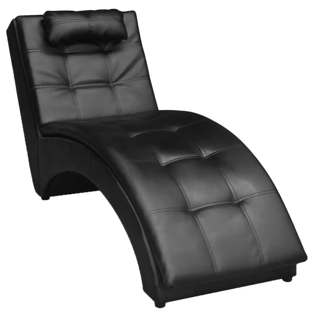 VidaXL Chaise Longue with Pillow Black Faux Leather