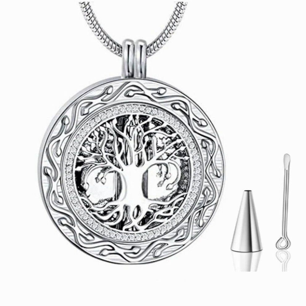 Stainless Steel Round Tree of Life Memorial Urn Necklaces Cremation Jewelry Keepsake Pendant Locket for Ashes