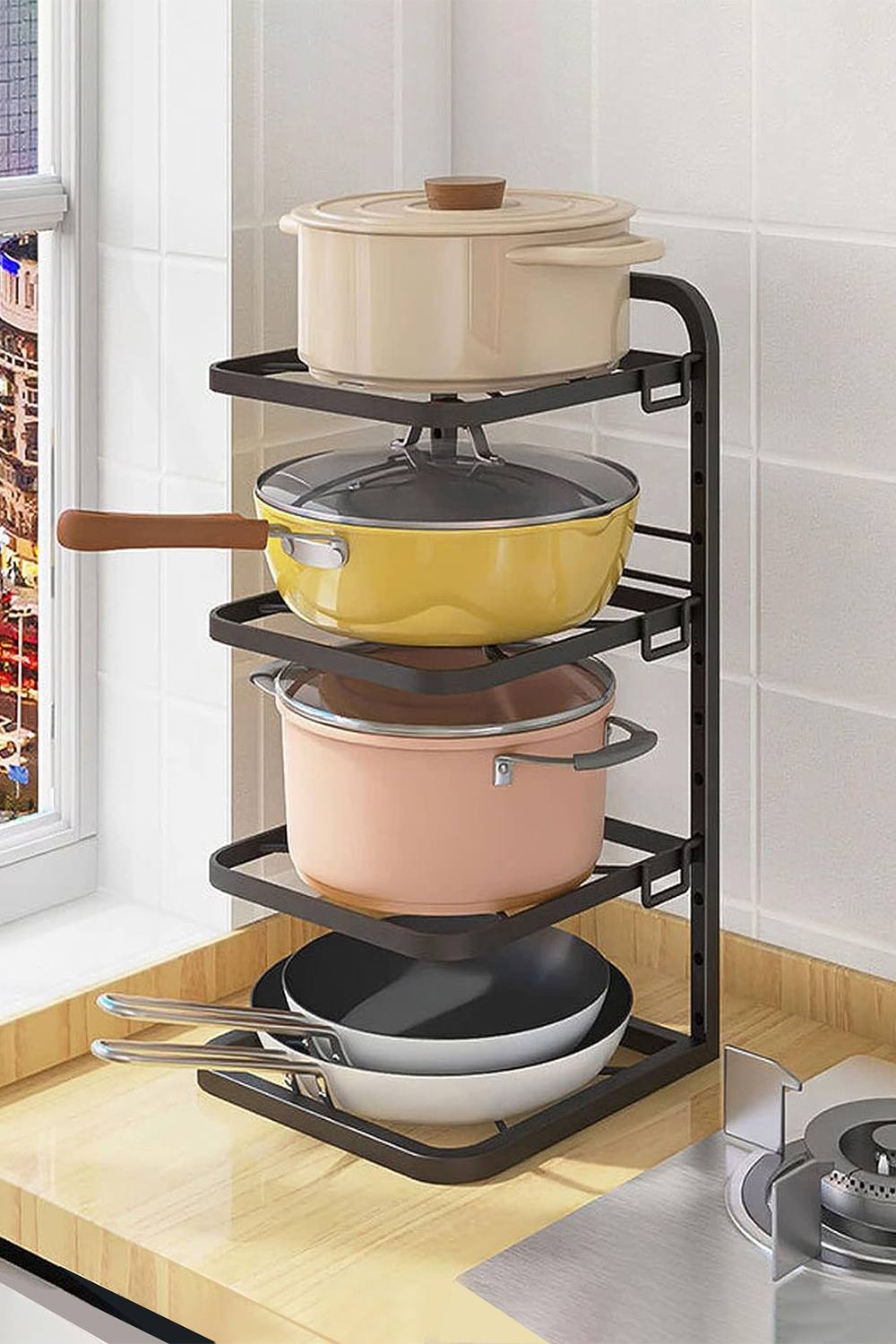 Living And Home Kitchen Pot Pan Organizer Rack Adjustable Cookware Holder Stand