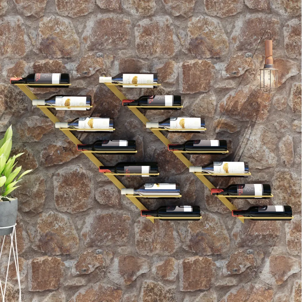 VidaXL Wall-mounted Wine Rack for 7 Bottles 2 pcs Gold Metal