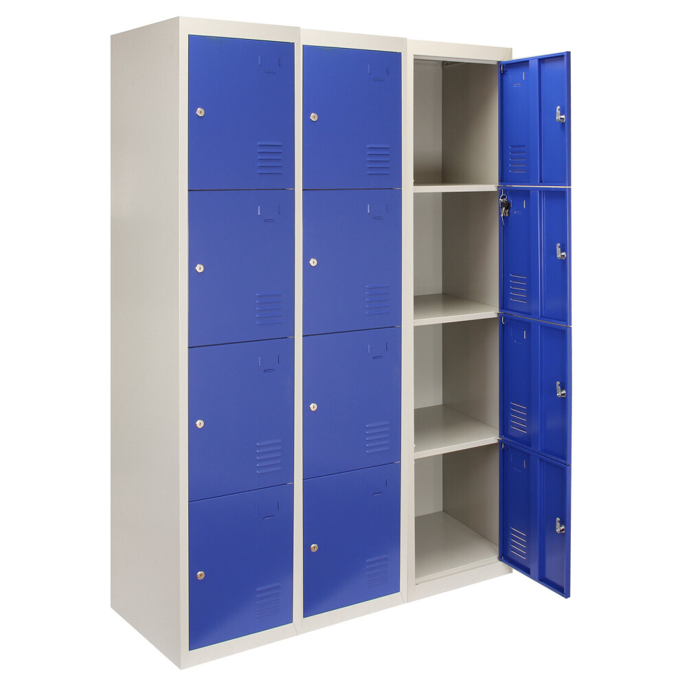 Monster Cable 3 x Metal Storage Lockers - Four Doors, Blue - Flatpack