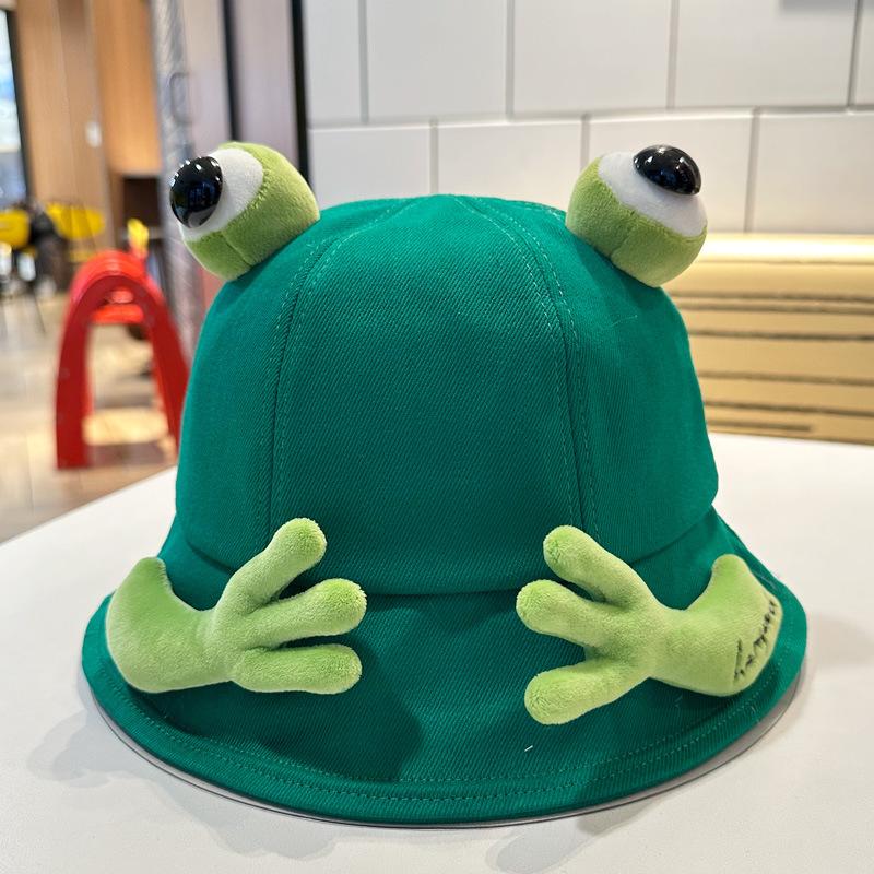 Hatsy New Cute Big Eyes Frog Bucket Hats Outdoor Foldable Sun Fishing Cap Women Lady Summer Cotton Wild Panama Hats 56-58cm green