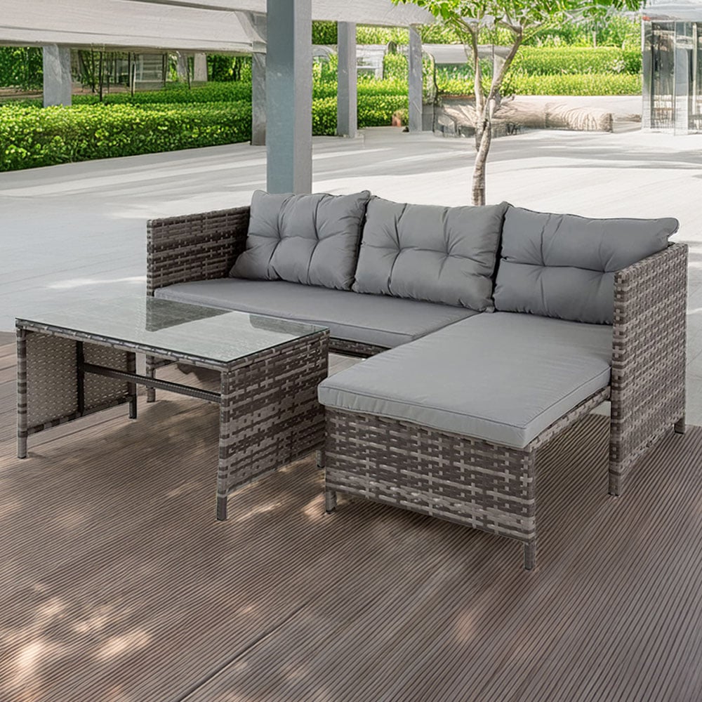 Grey Riverside 3-Seat Rattan Corner Garden Conversation Set - Grey