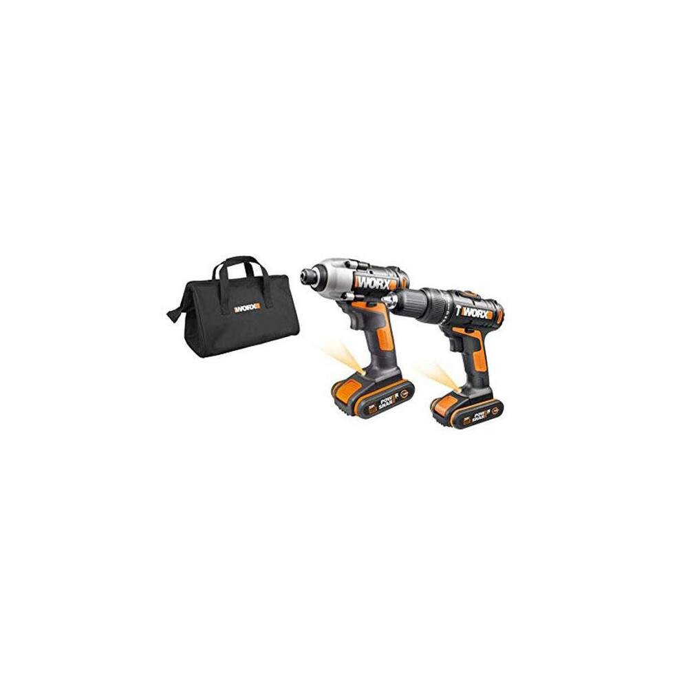 Worx Wx938 Lithium-ion Impact Driver And Hammer Drill Twin Pack, 20 V, Black - Very Good