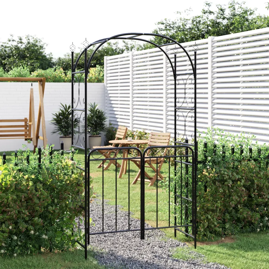 VidaXL Garden Arch with Gate Black 108x45x235 cm Steel, Black