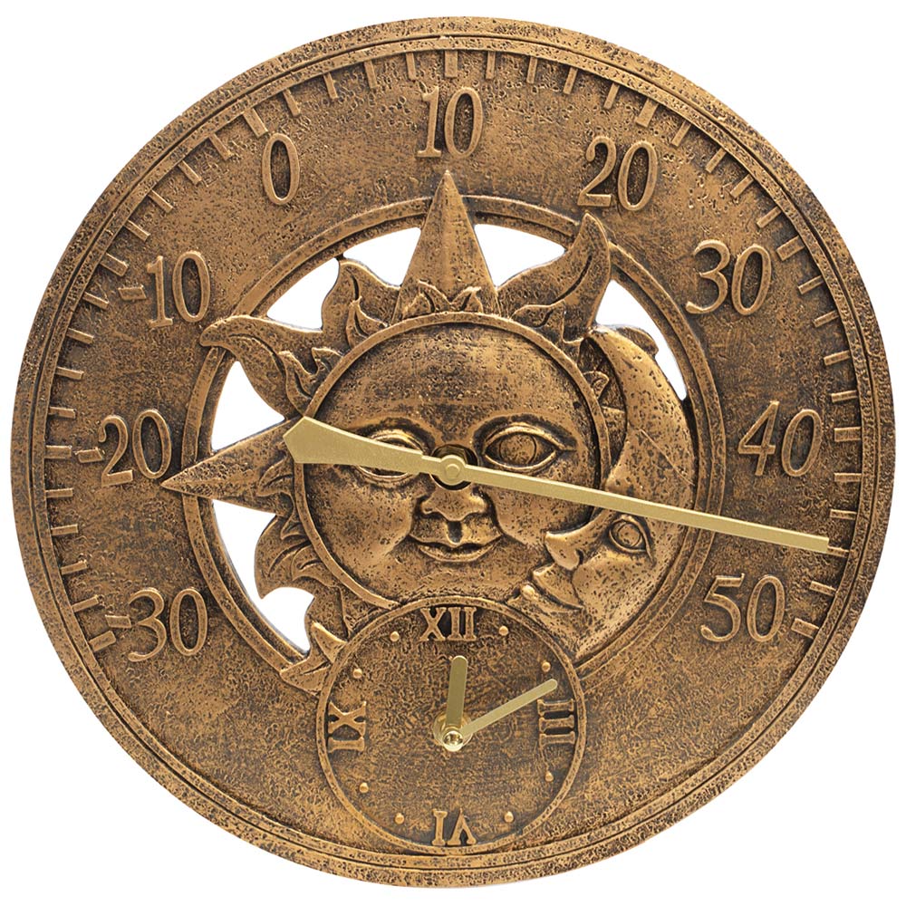 Primrose Vintage Sun & Moon Wall Thermometer and Clock 30cm