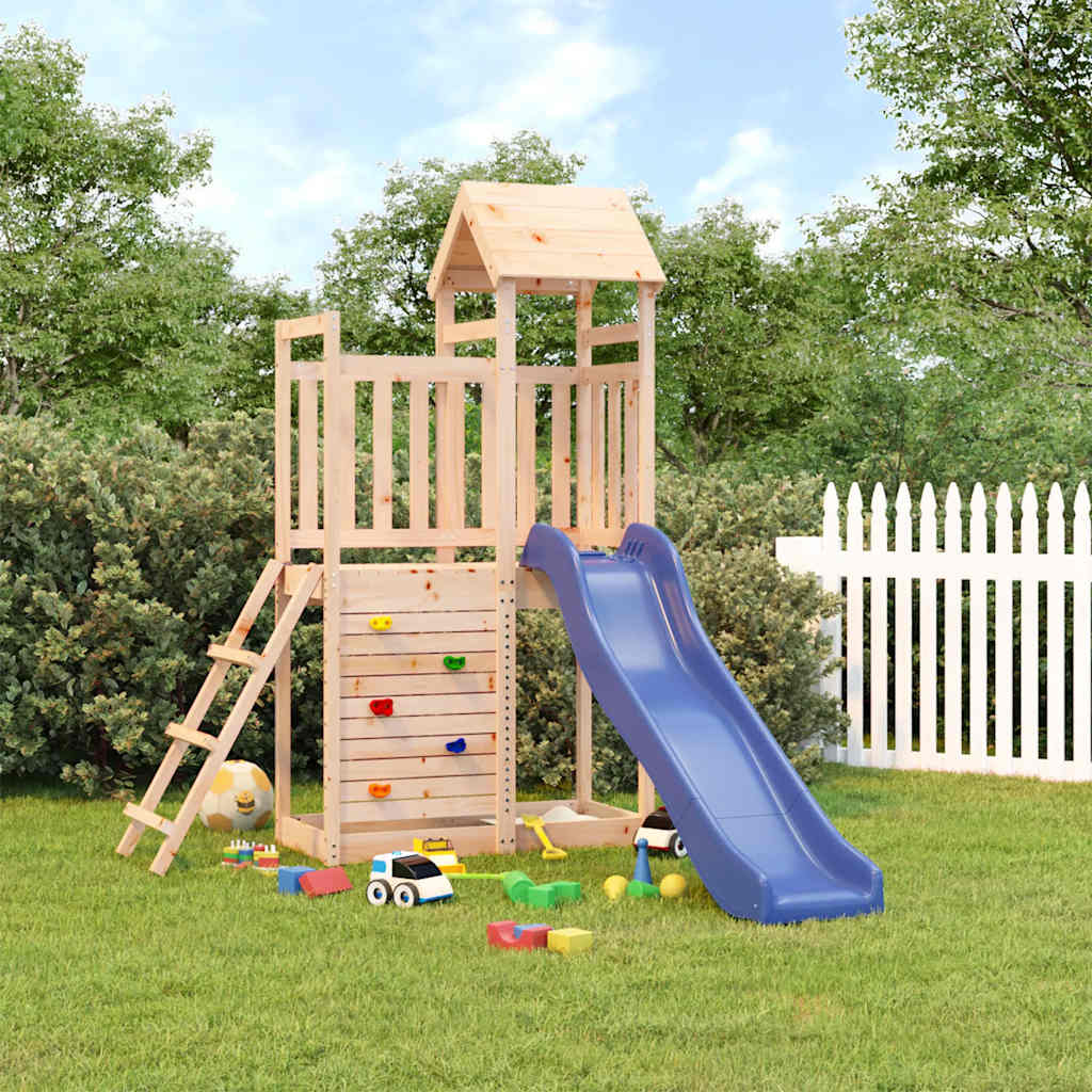 VidaXL (solid pinewood) vidaXL Playhouse Climbing Frame Play Frame with Slide Rockwall Solid Wood Pine
