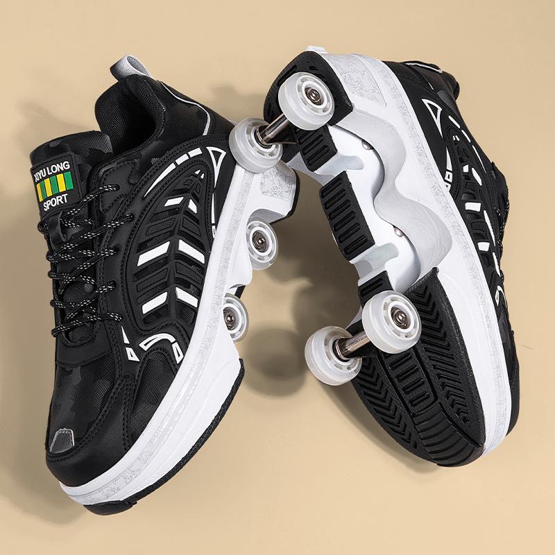 Angel Ting Runaway Shoes Big Four-wheel Boys and Girls Double-row Roller Skates Female Students One-click Automatic Contraction Deformation Wheel Shoes 39