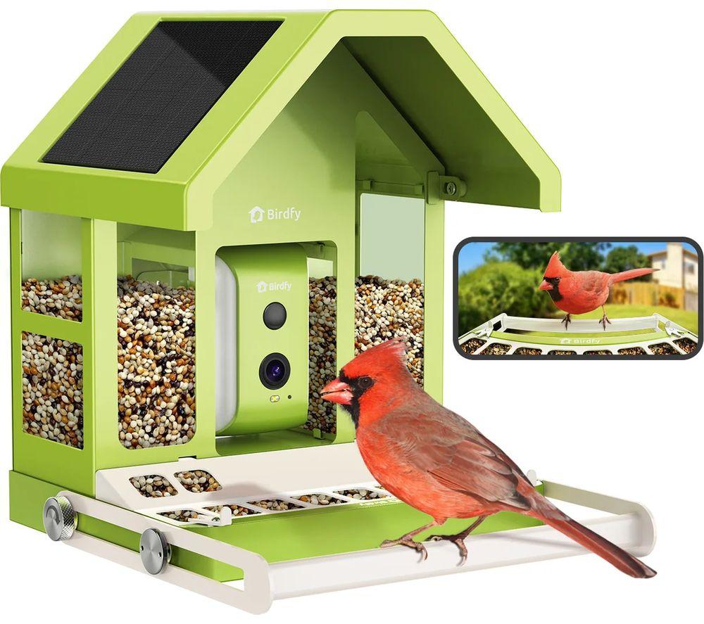BIRDFY Smart Camera Bird Feeder With Solar Roof - Metal, Green