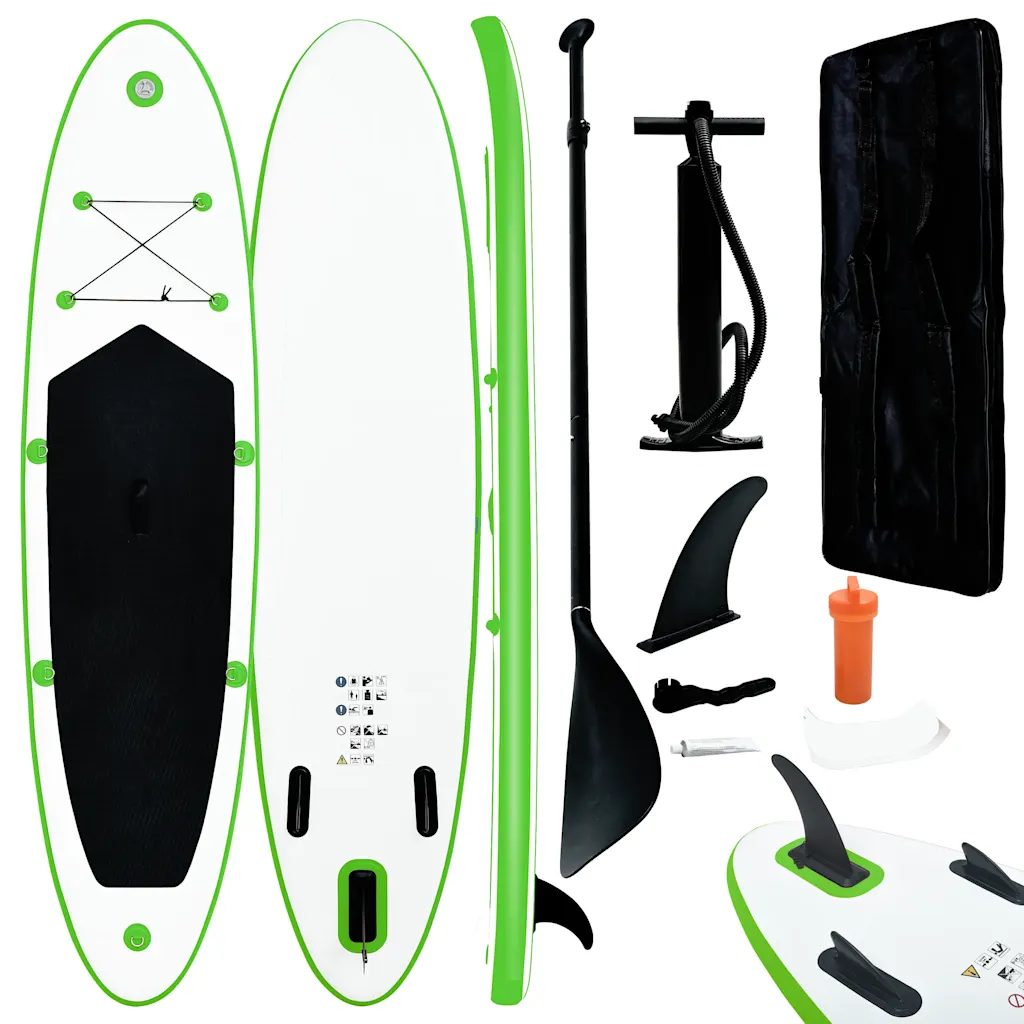 VidaXL Inflatable Stand Up Paddle Board Set Green and White