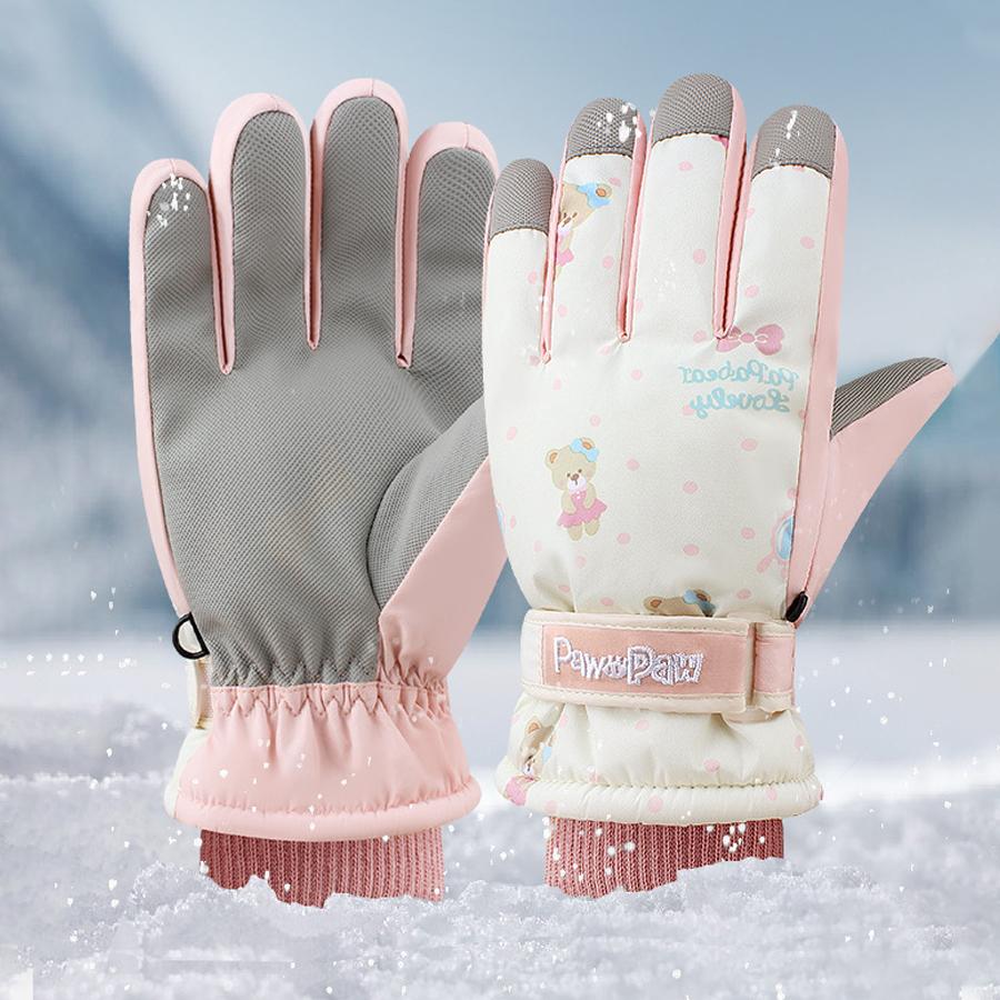 Binchi Keji Travel Ski Gloves forWomen-Winter Snow Gloves Windproof Waterproof Skiing Snowboarding Gloves for Cold Weather Warm One Size pink