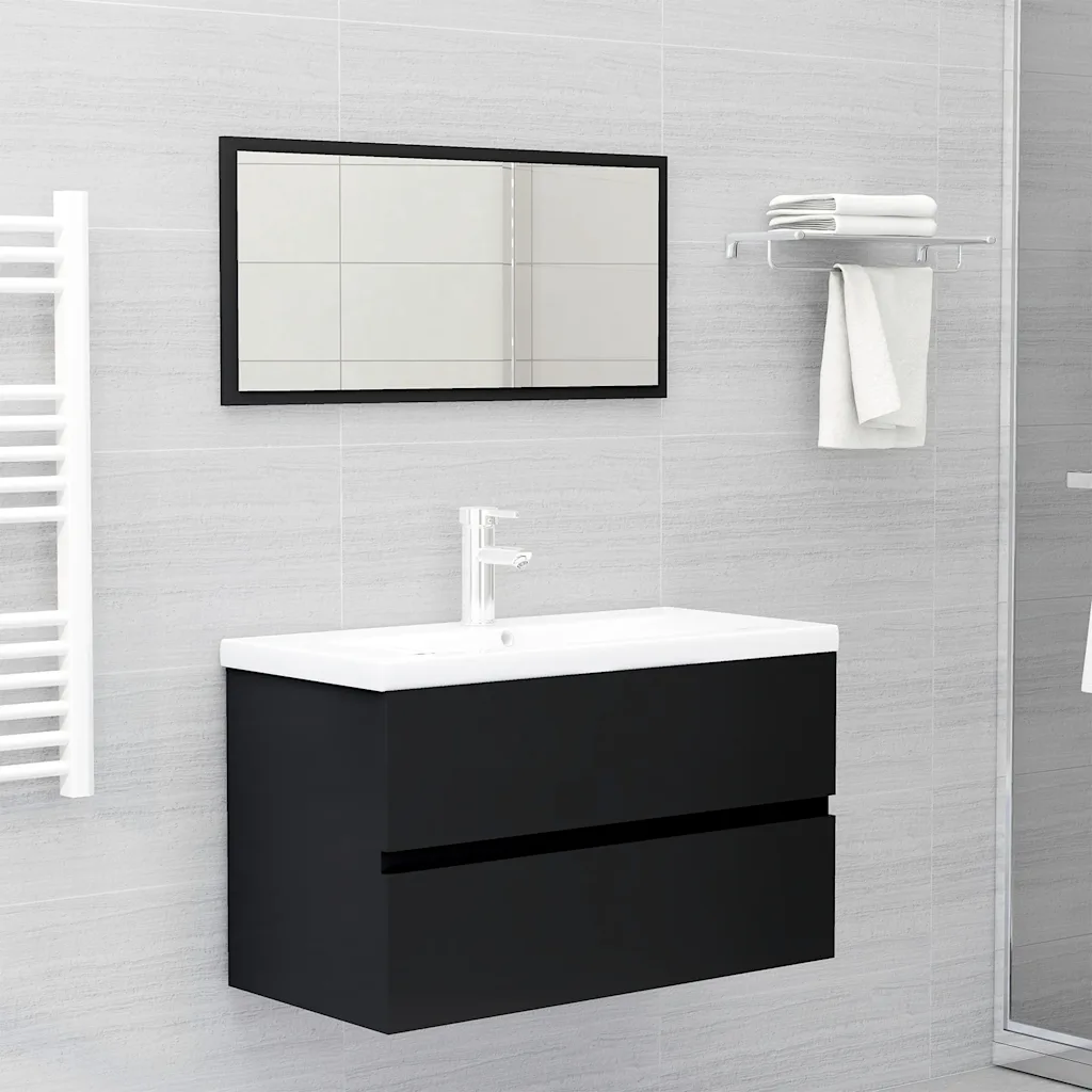 VidaXL 2 Piece Bathroom Furniture Set Black Chipboard
