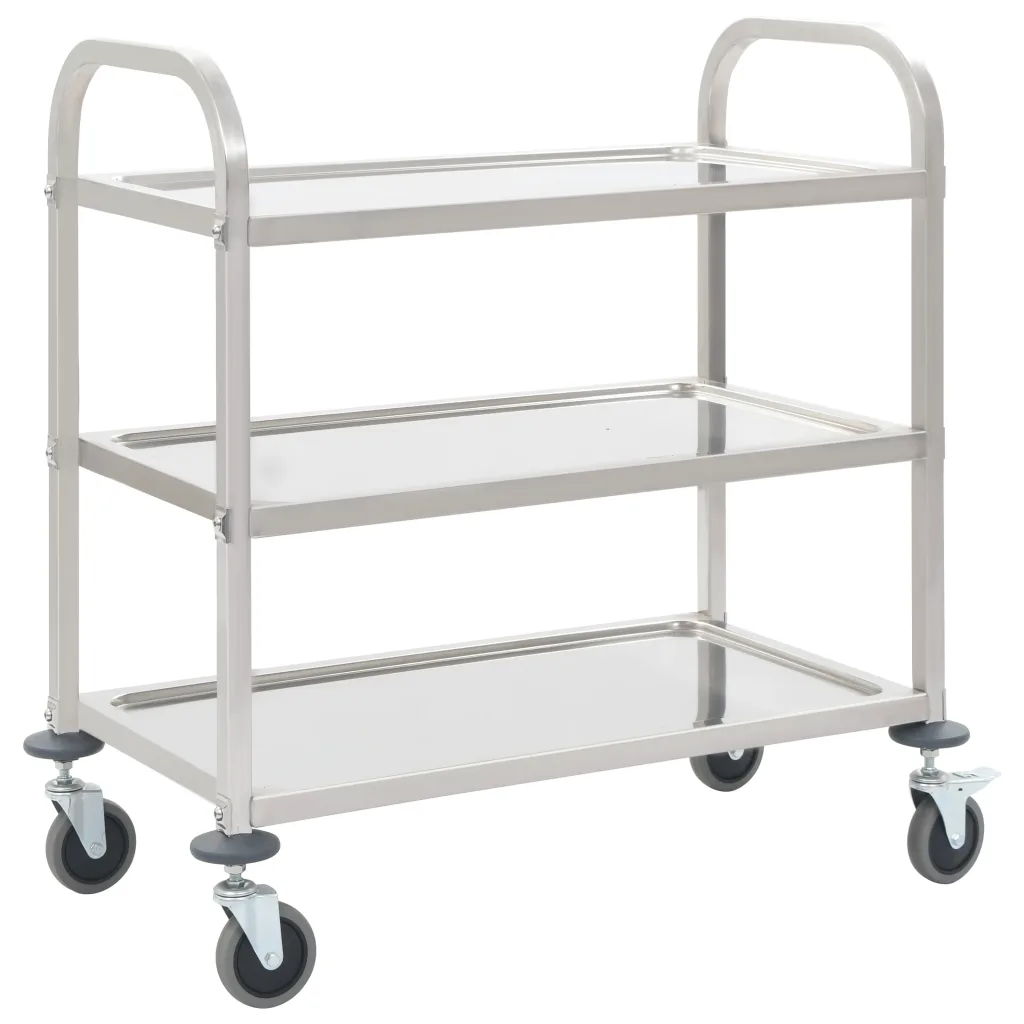 VidaXL 3-Tier Kitchen Trolley 96.5x55x90 cm Stainless Steel