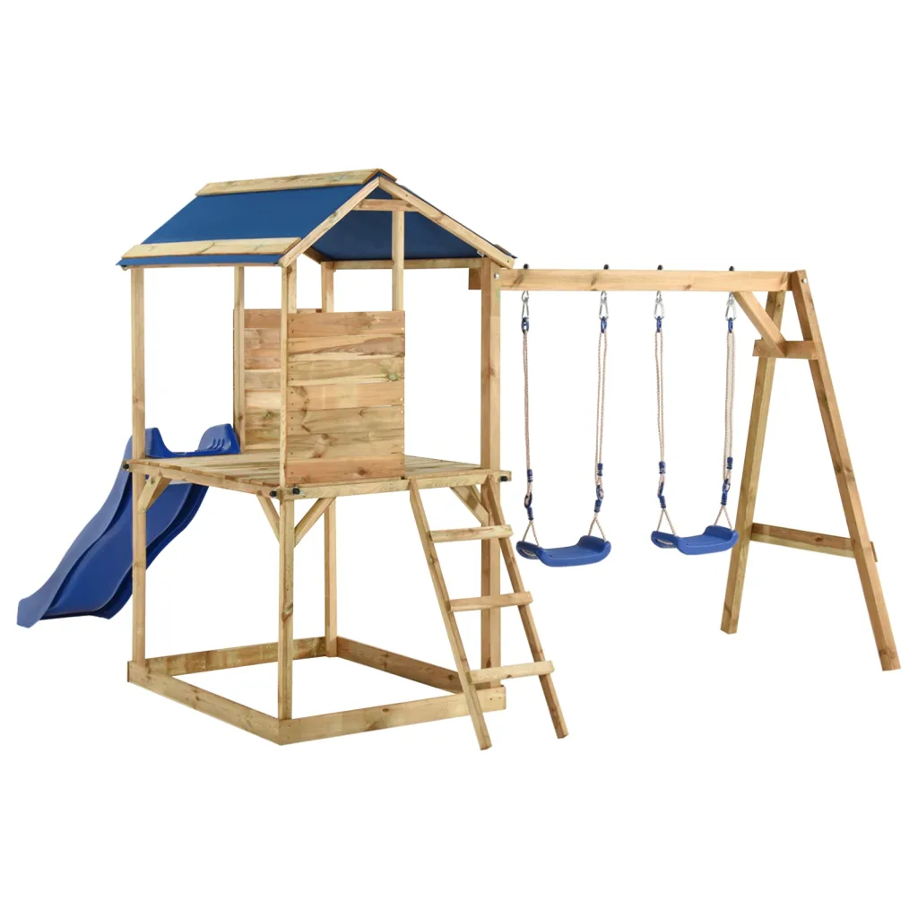 VidaXL Playhouse with Swings and Ladder Impregnated Pinewood