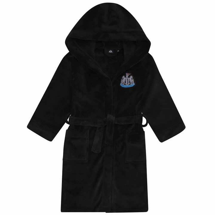 Newcastle United FC (Black, 3-4 Years) Newcastle United Boys Dressing Gown Robe Hooded Fleece Kids OFFICIAL Football