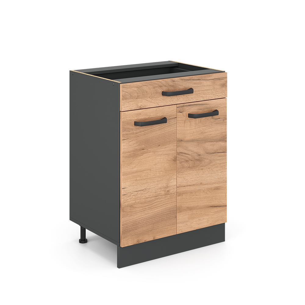 Oskar Kinderland 82Cm H x 60Cm W x 46Cm D Oak Base Unit Cabinet gray,brown