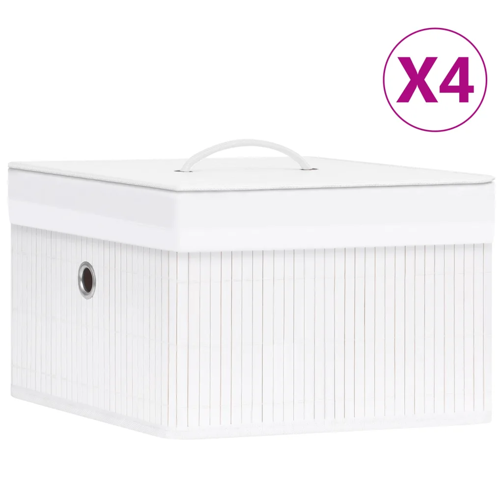 VidaXL Bamboo Storage Boxes 4 pcs White