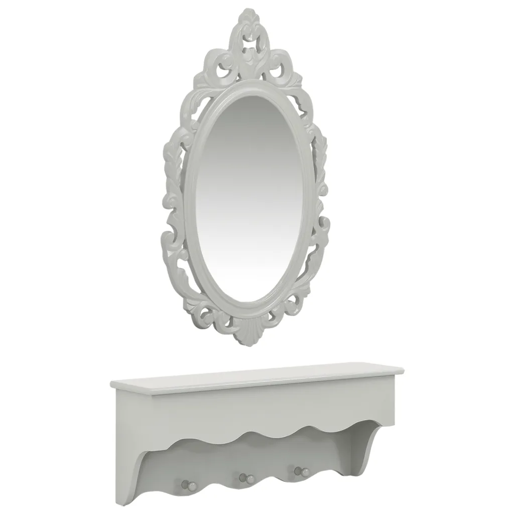 VidaXL Wall Shelf Set for Keys&Jewelery with Mirror and Hooks Grey