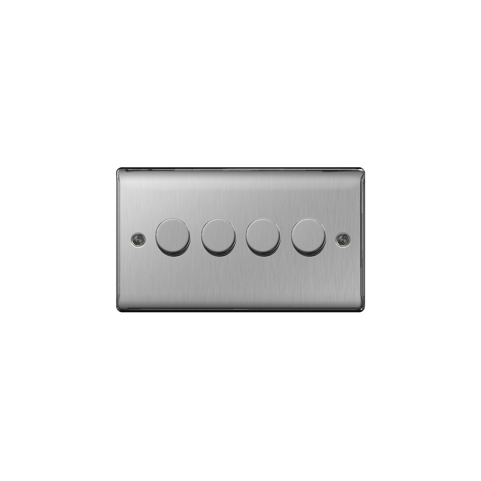 BG Electrical BG Nexus Metal Brushed Steel 4 Gang 2 Way Dimmer Switches - NBS84P