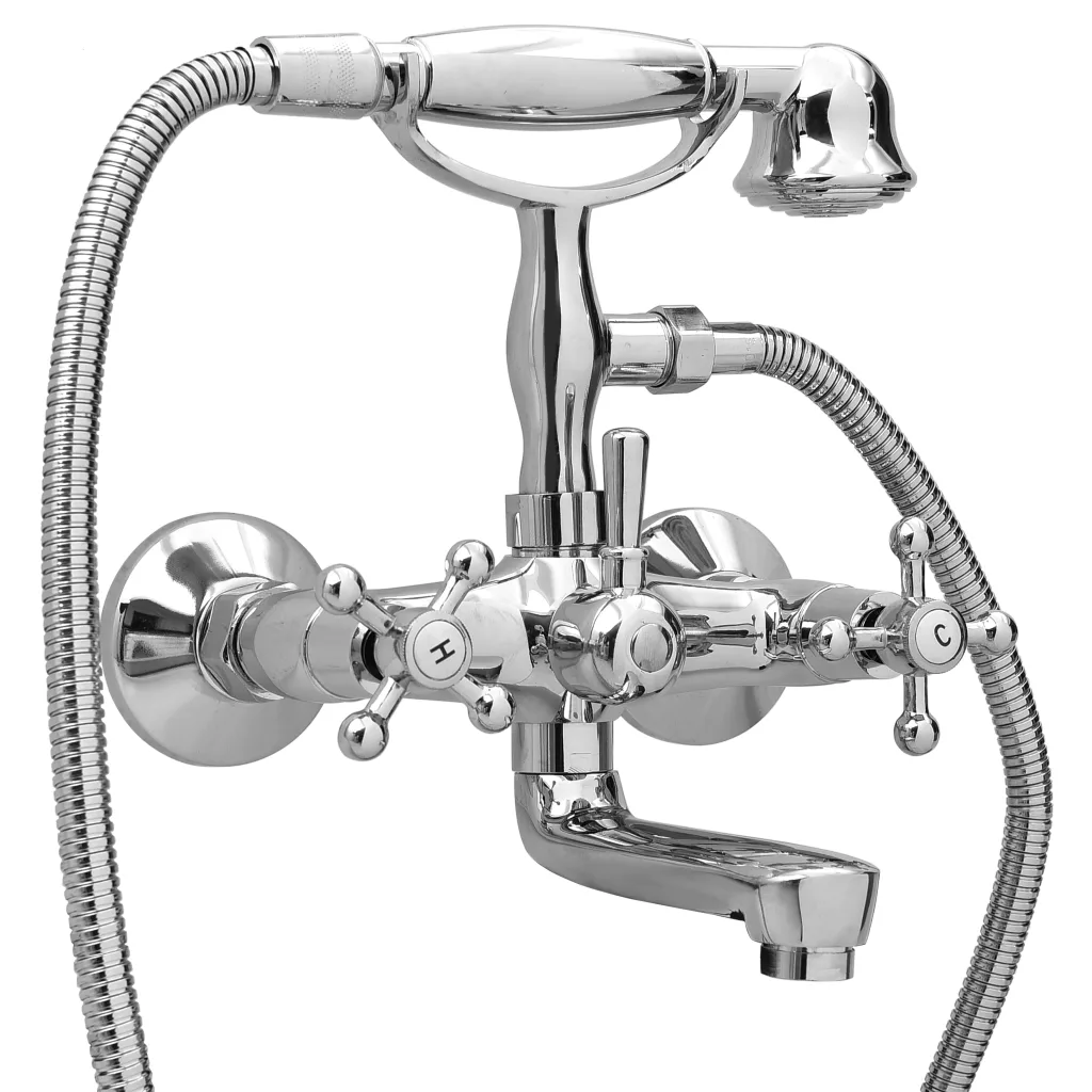 VidaXL 2-Handle Bathtub Faucet + Hand Shower Diverter Chrome Retro