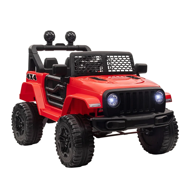 Homcom 12V Battery-powered 2 Motors Kids Electric Ride On Car Truck Off-road Toy with Parental Remote Control Horn Lights for 3-6 Years Old Red