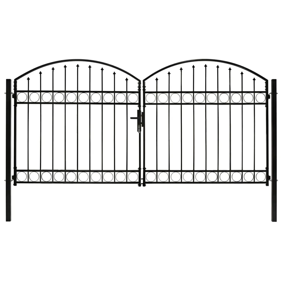 VidaXL Fence Gate Double Door with Arched Top Steel 300x125 cm Black