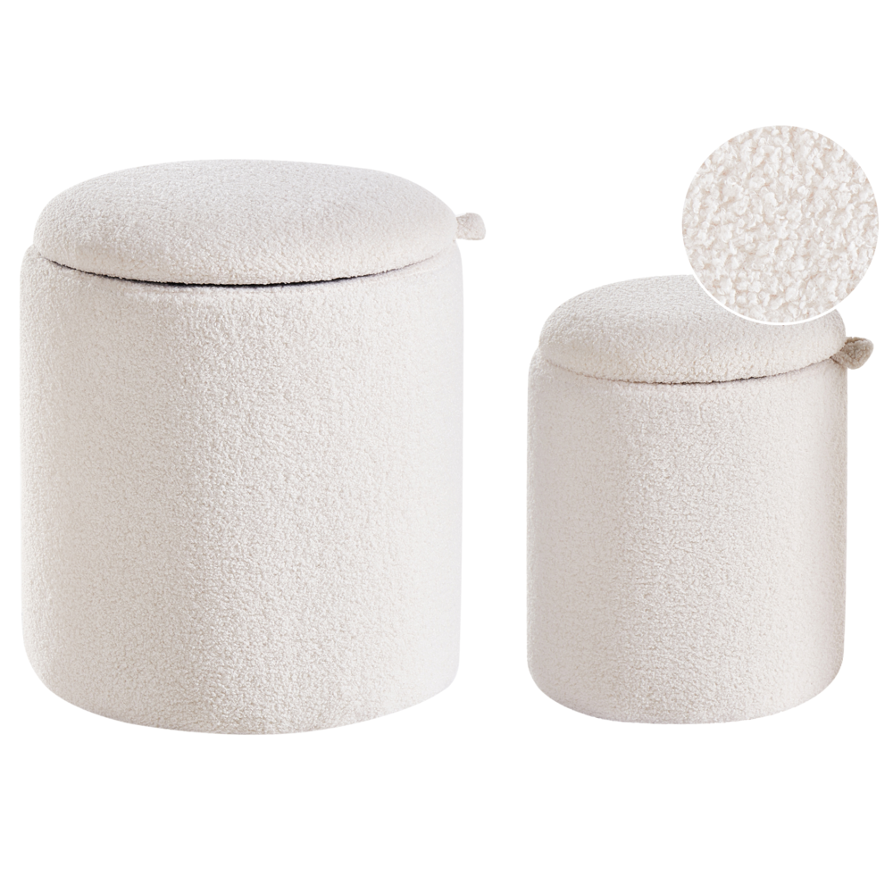 Beliani Set Of 2 Boucle Storage Pouffes Off White Berea