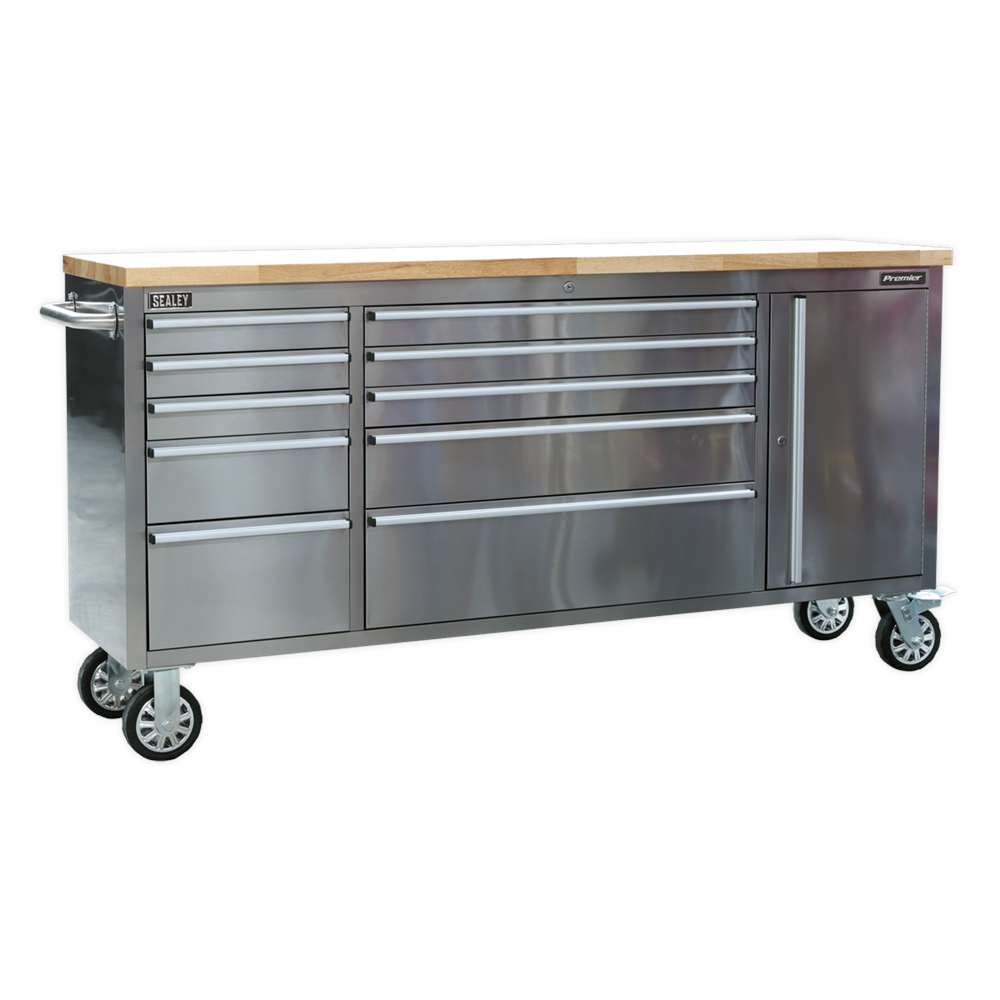 Sealey Mobile Stainless Steel Tool Cabinet 10 Drawer & Cupboard
