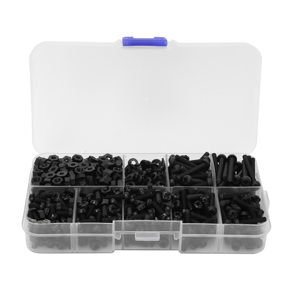 Vestidos 800pcsbox M3 Nylon Screw Nut Washer Combination Kit Fasteners Hardware AccessoriesBlack