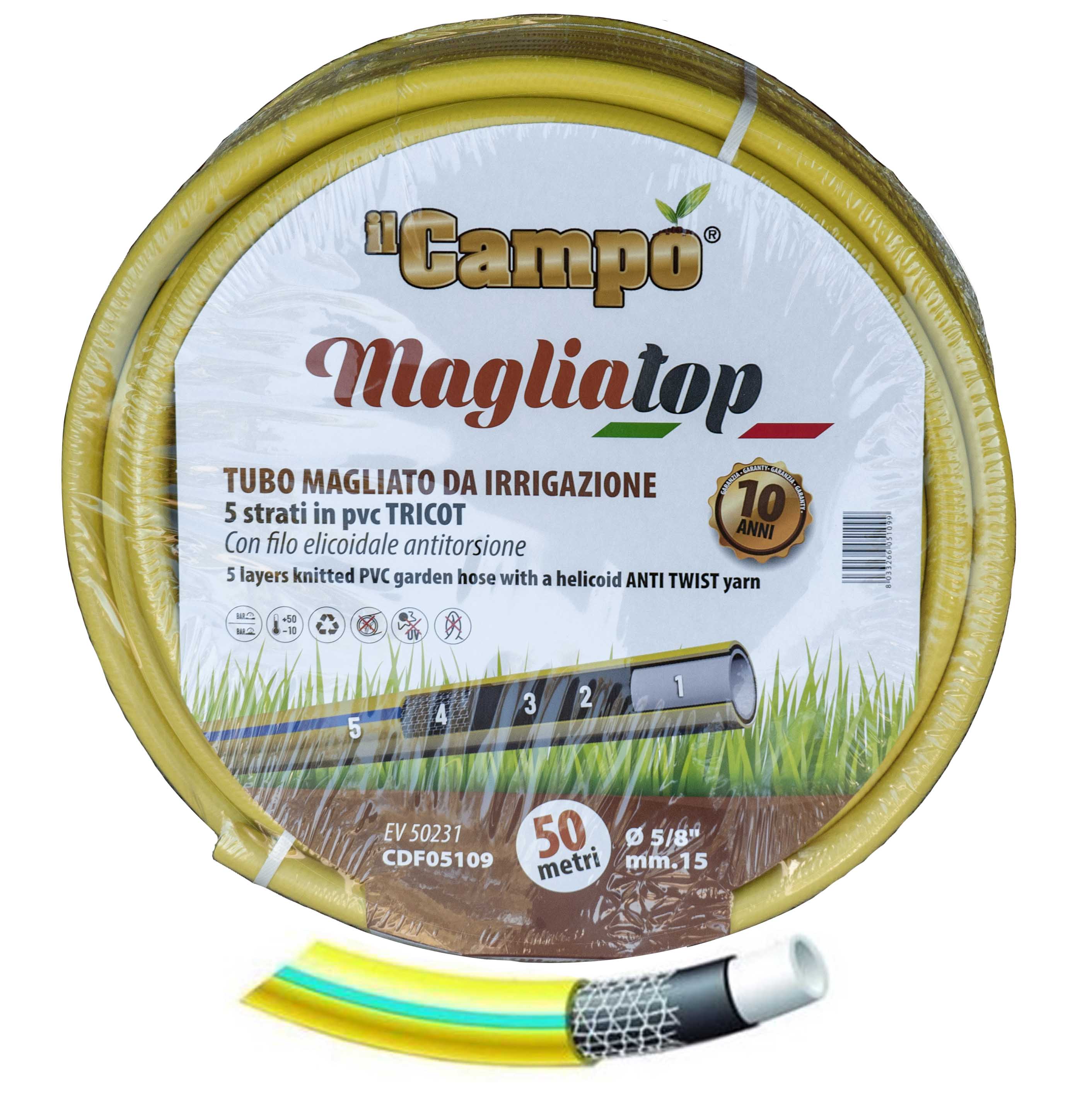 Bricoleva.it TRICOLUX Tubo per innaffiare 5 strati magliato antitorsione irrigazione giardino 5/8" 5/8"-25mt.-