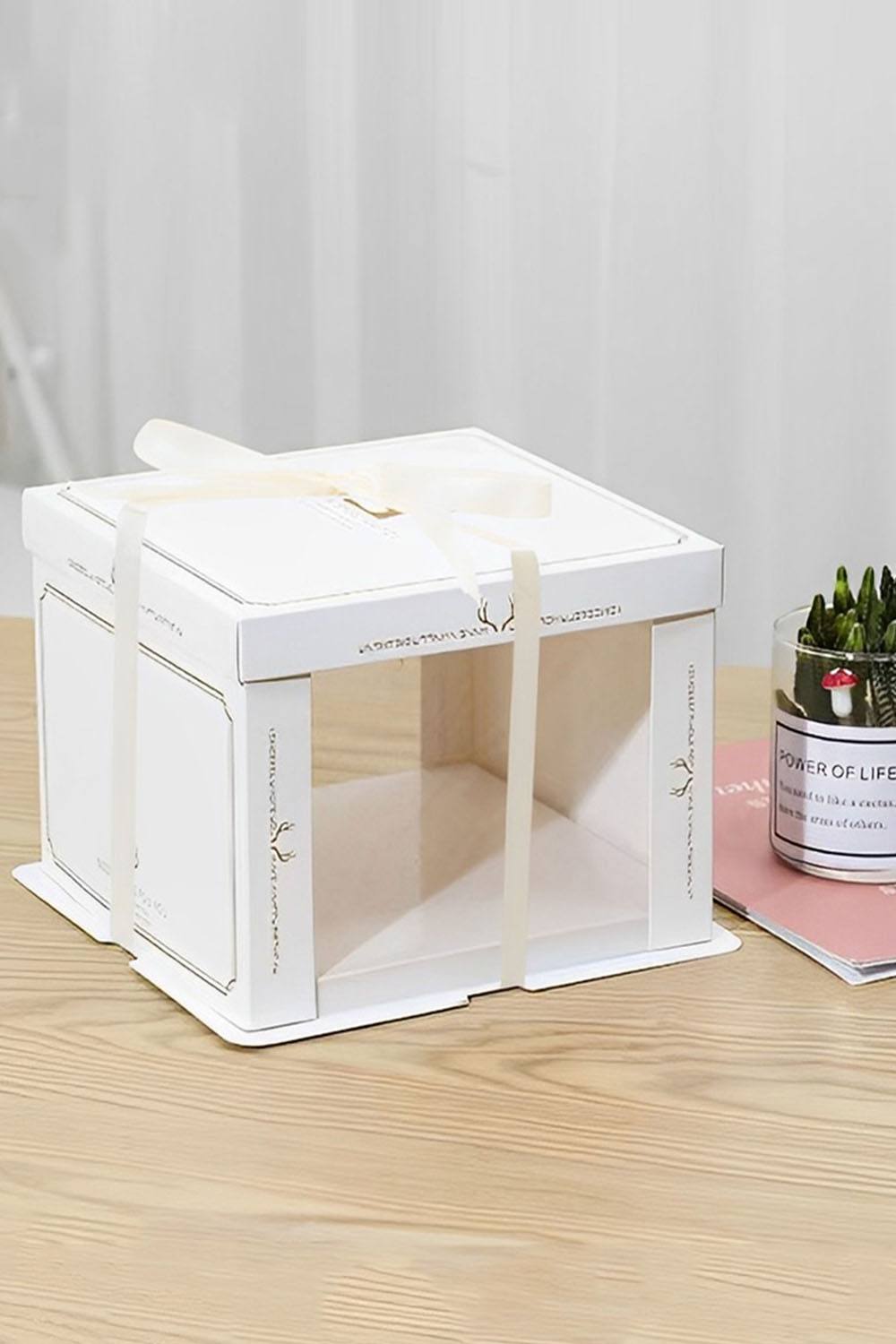 Living And Home Clear Square Cake Box with Ribbon for Valentine's Day