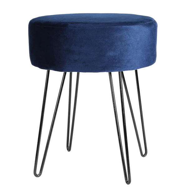 Round Velvet Footstool - Black Hairpin Legs