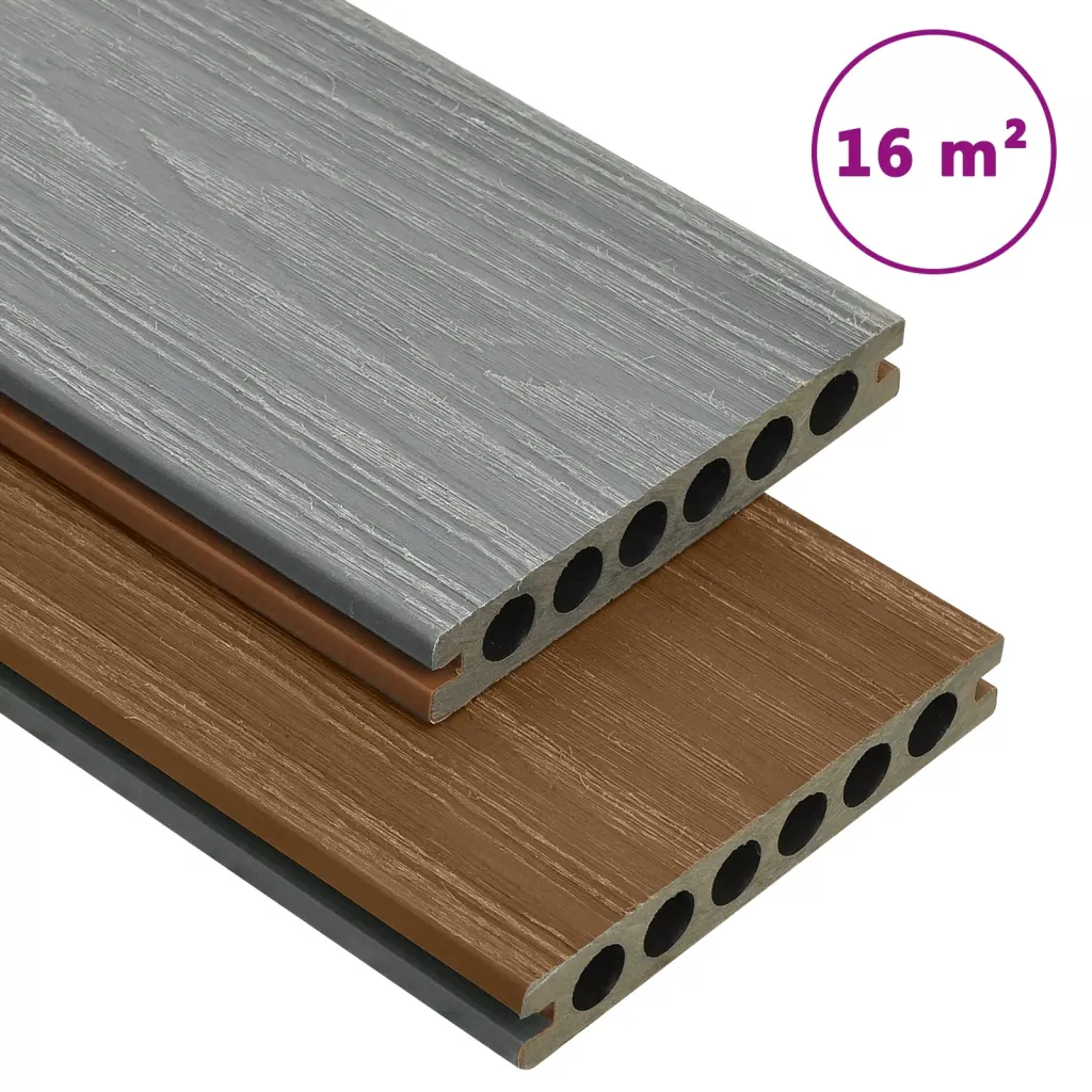 VidaXL WPC Decking Boards with Accessories Brown and Grey 16 m² 2.2 m