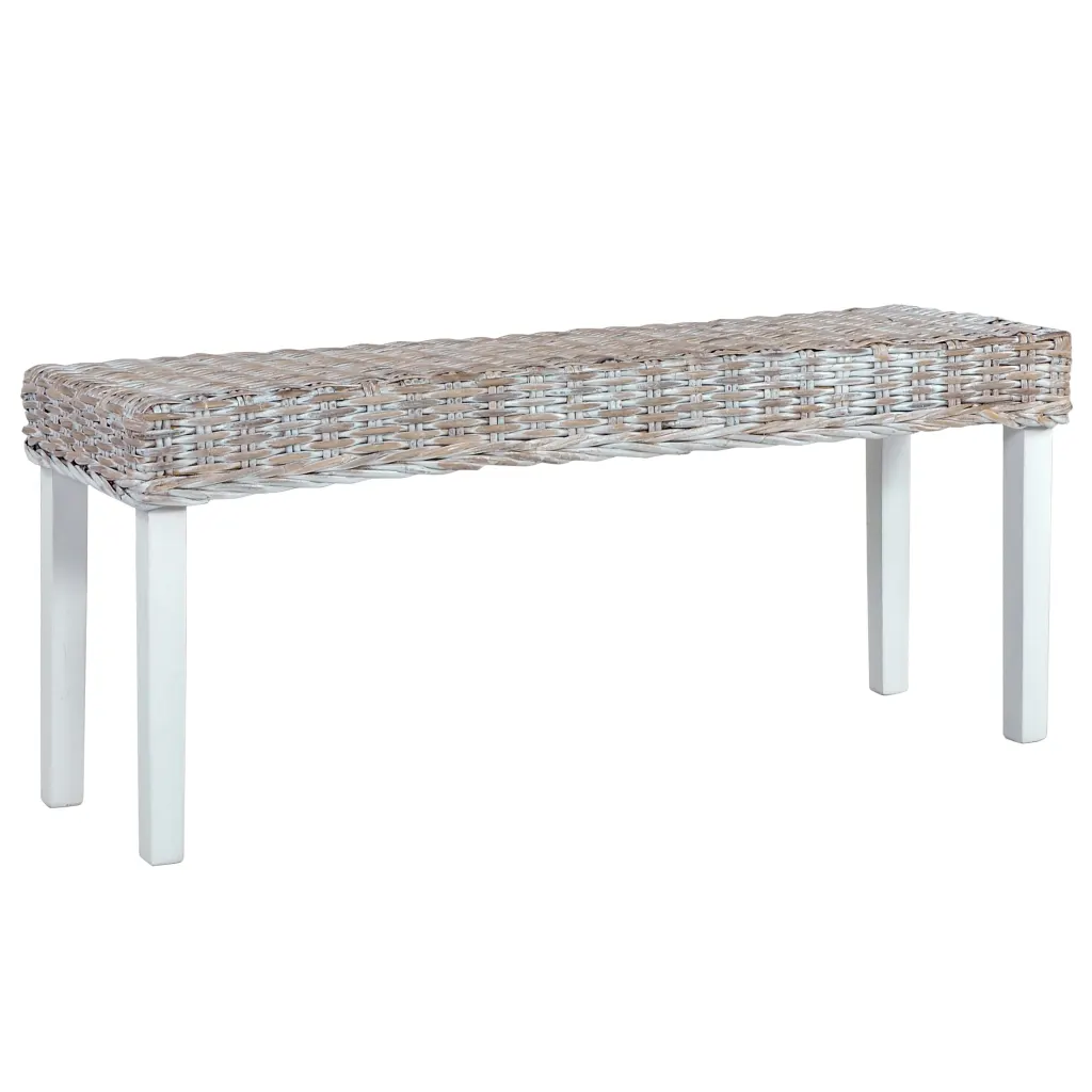 VidaXL Bench 110 cm White Natural Kubu Rattan and Solid Mango Wood