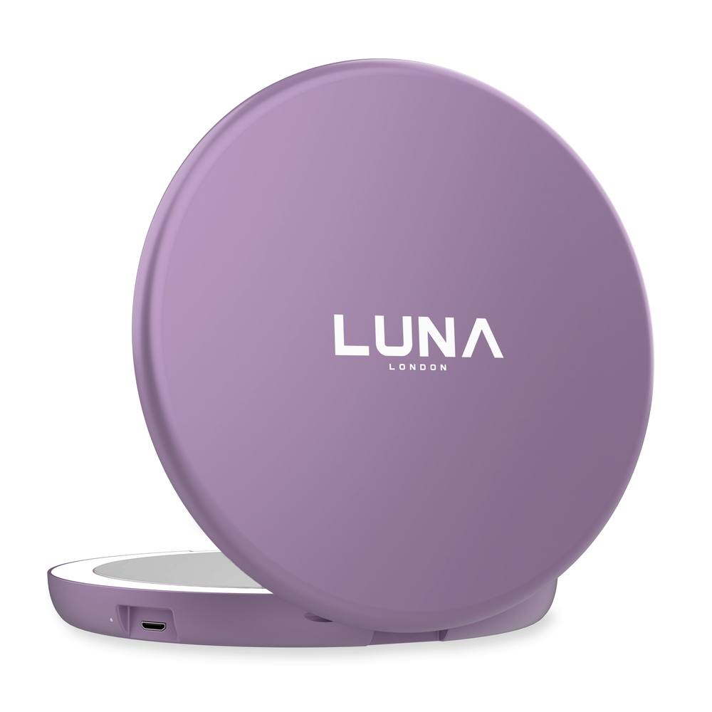 LUNA London Compact Travel Mirror | 7X Magnified Rechargeable LED Makeup Mirror in Lavender | Size: 1 Pack