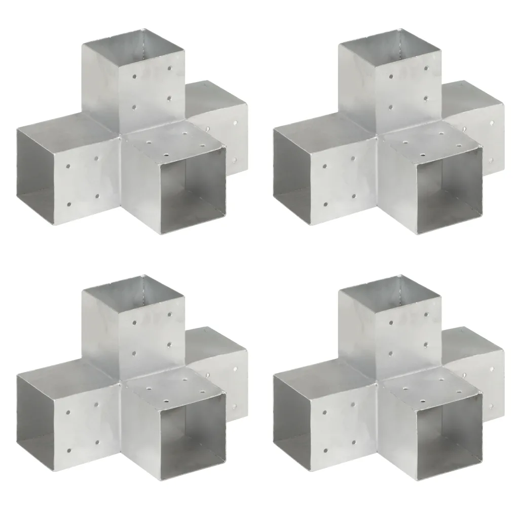 VidaXL Post Connectors 4 pcs X Shape Galvanised Metal 101x101 mm