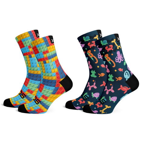 Sox Footwear Blocks & Balloon Kids Socks - Combo Pack - Blocks & Ballons / One Size / Kids UK 9-12
