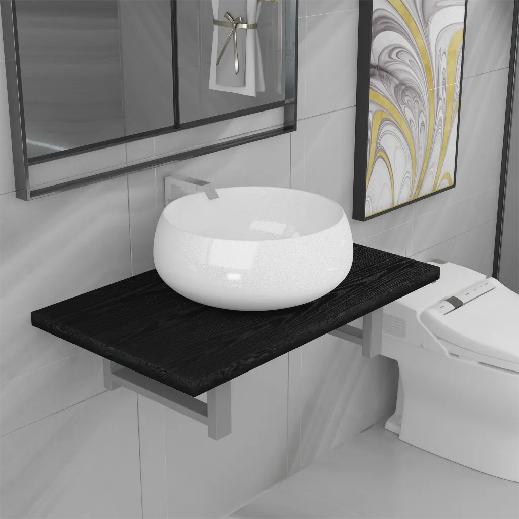 VidaXL Two Piece Bathroom Furniture Set Ceramic Black