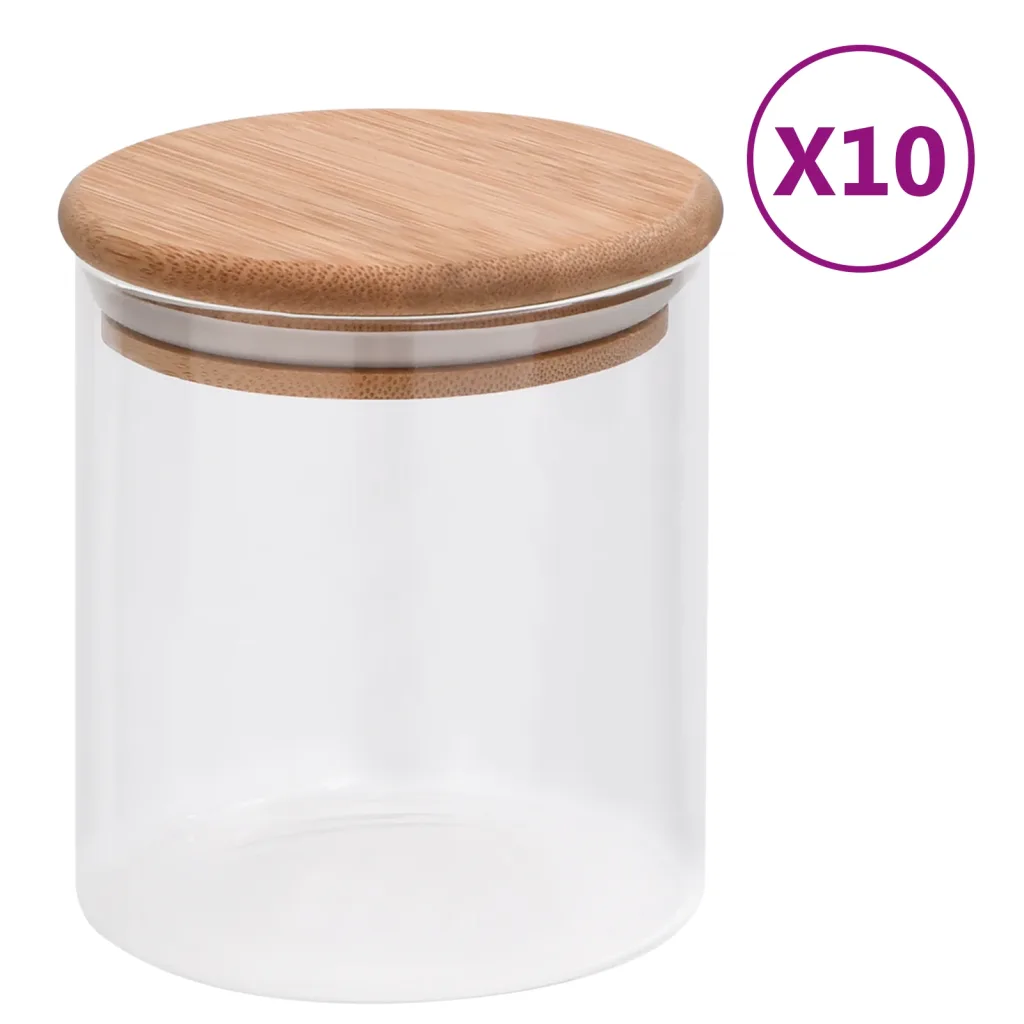 VidaXL Storage Glass Jars with Bamboo Lid 10 pcs 600 ml