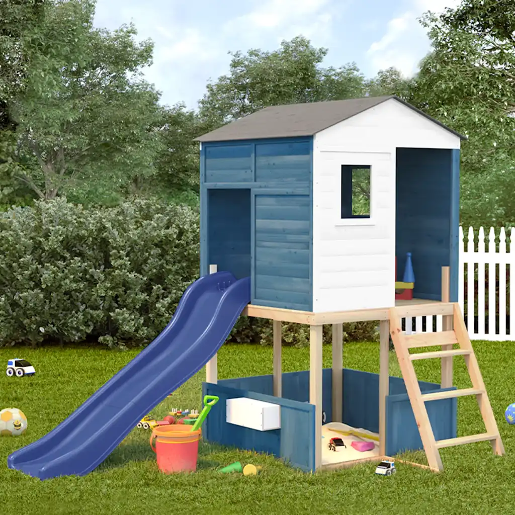 VidaXL Outdoor Playset White and Blue Solid Wood Fir playset wooden playset
