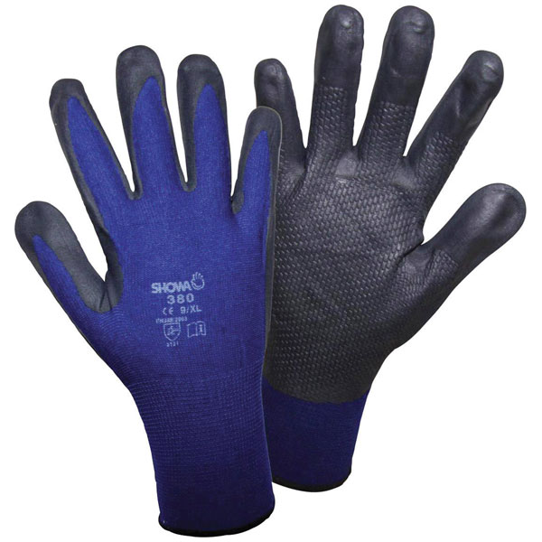 SHOWA 380 Foam Grip Gloves Blue Size 6/S