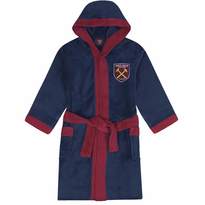 West Ham United FC (7-8 Years) Official Football Gift Boys Hooded Fleece Dressing Gown Robe