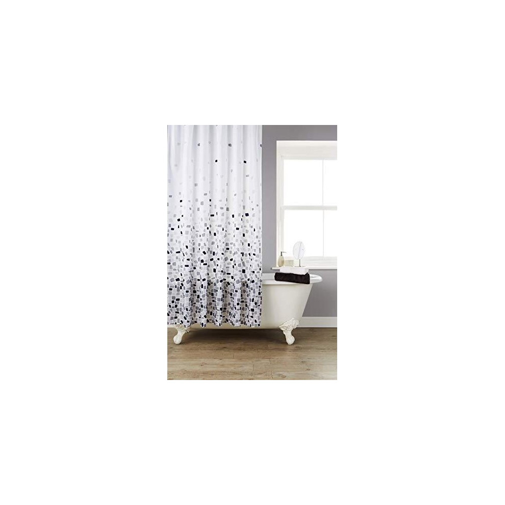  Vibrant Mosaic Grey Extra Wide (200Cm) Shower Curtain On A White Background Including 12 Shower Curtain Hooks (200Cmx180Cm)