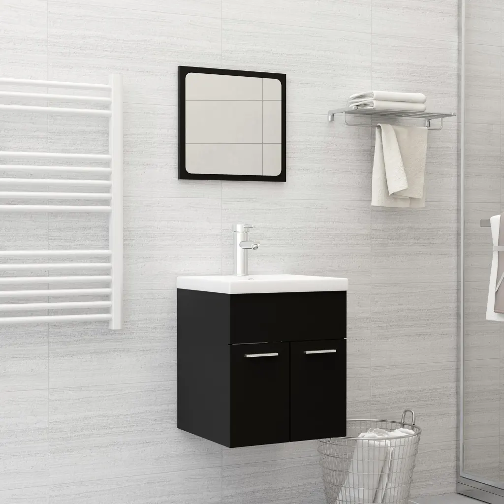 VidaXL Bathroom Furniture Set Black Chipboard
