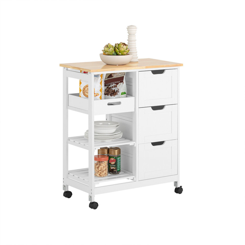 SOBUY Kitchen Trolley with 3 Drawers - White